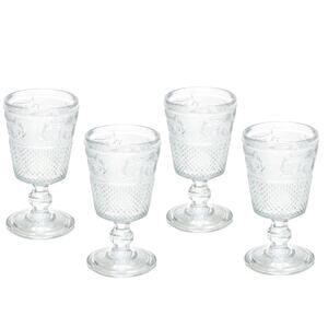 American Provincial Glasses Set 4 Stemmed Wine Water Goblet Diamond Cut 8oz Vtg